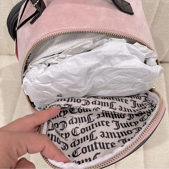 NEW Juicy Couture Dusty Blush Pink and Chocolate Brown Velour Backpack - Picture 8 of 9